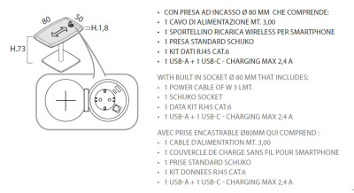 Tavolino Flags con presa ad incasso H73